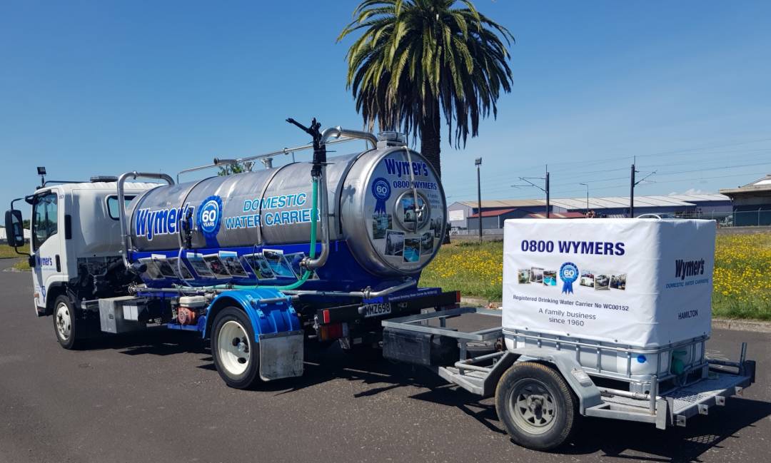 Water IBC on trailer attached to Wymers Truck